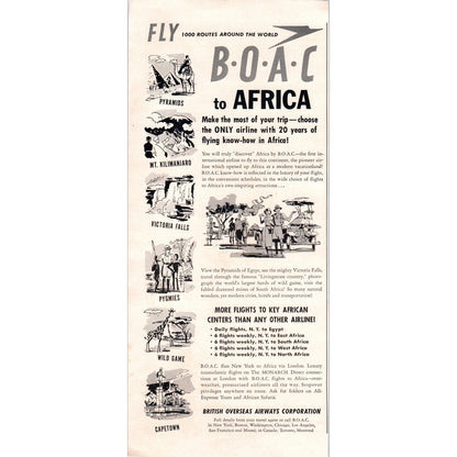 Fly B.O.A.C. To Africa 1951 Magazine Ad D17
