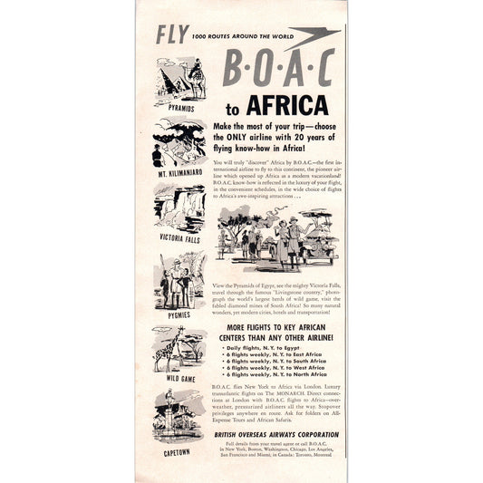 Fly B.O.A.C. To Africa 1951 Magazine Ad D17