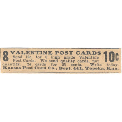 Kansas Post Card Co Valentines Postcards Topeka KS 1910 Magazine Ad AF1-SS9