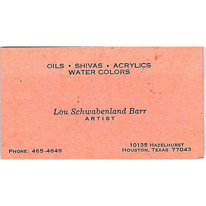 Lou Schwabenland Barr Artist Houston TX Vintage Business Card SE3-B10