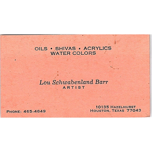Lou Schwabenland Barr Artist Houston TX Vintage Business Card SE3-B10