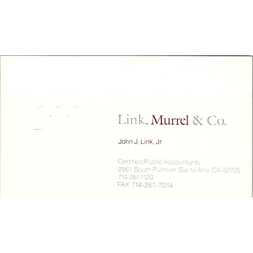 John J Link, Murrel & Co CPA Santa Ana CA Vintage Business Card SD9-B2