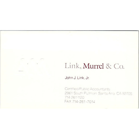 John J Link, Murrel & Co CPA Santa Ana CA Vintage Business Card SD9-B2