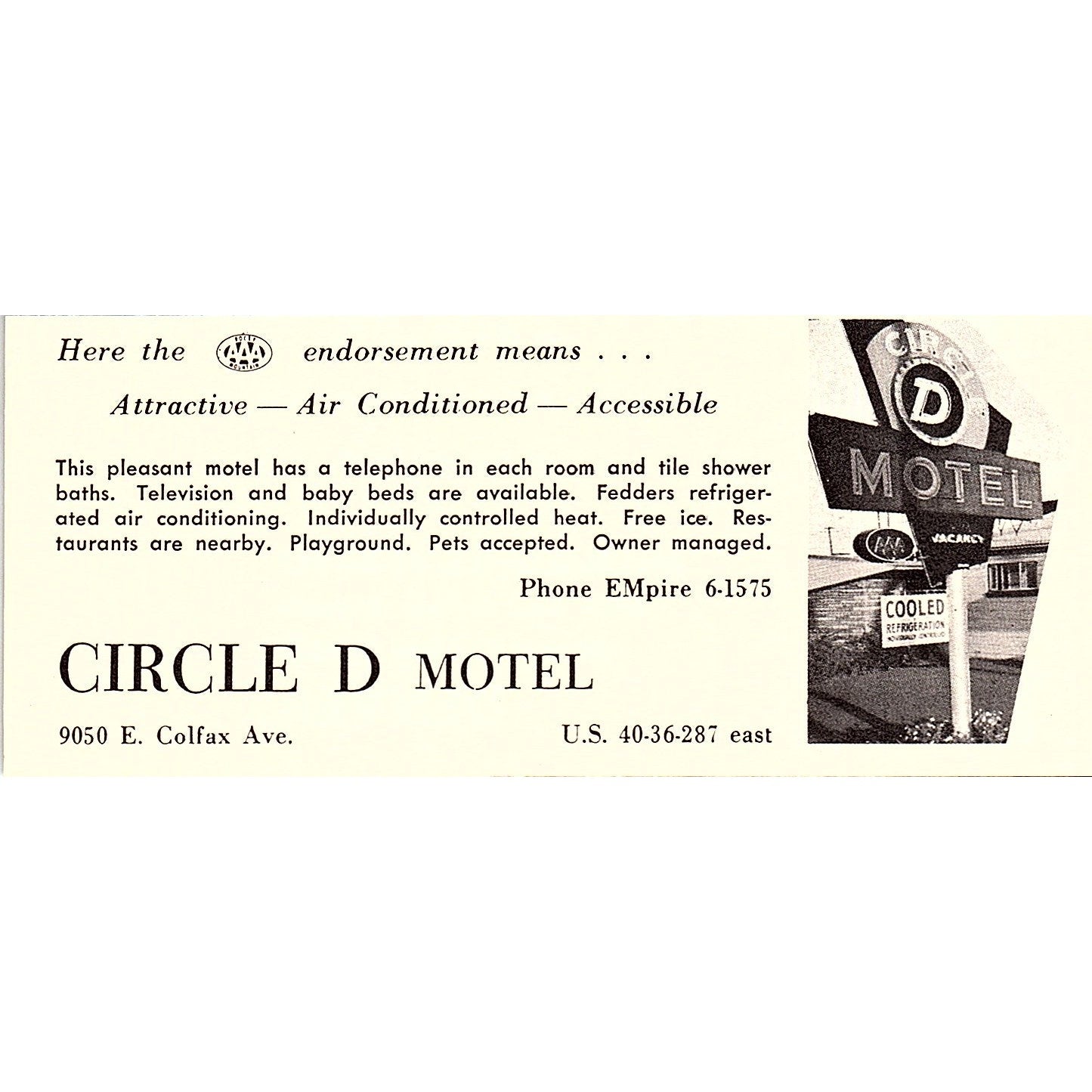 Circle D Motel Denver CO 1958 Ad AG1-M4
