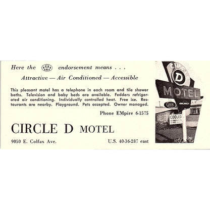 Circle D Motel Denver CO 1958 Ad AG1-M4
