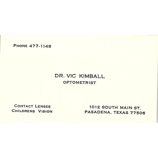 Dr. Vic Kimball Optometrist Contact Lenses Pasadena Texas Business Card SB4-B5