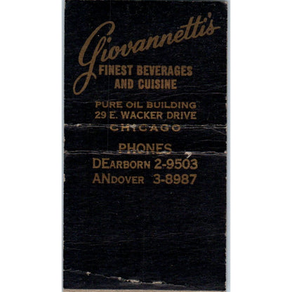 Giovannettis Restaurant Chicago Vintage Matchbook Cover SF4-Y7