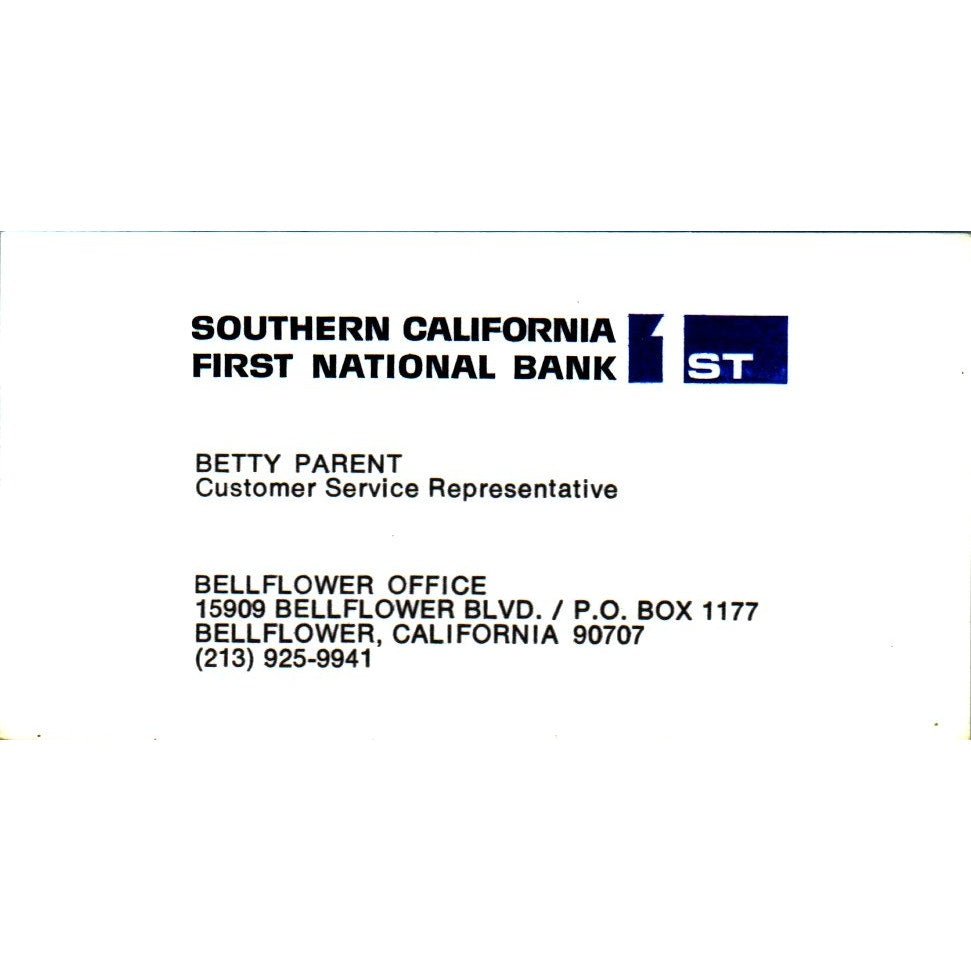 Betty Parent California First Bank Lakewood Vintage Business Card SE3-B9