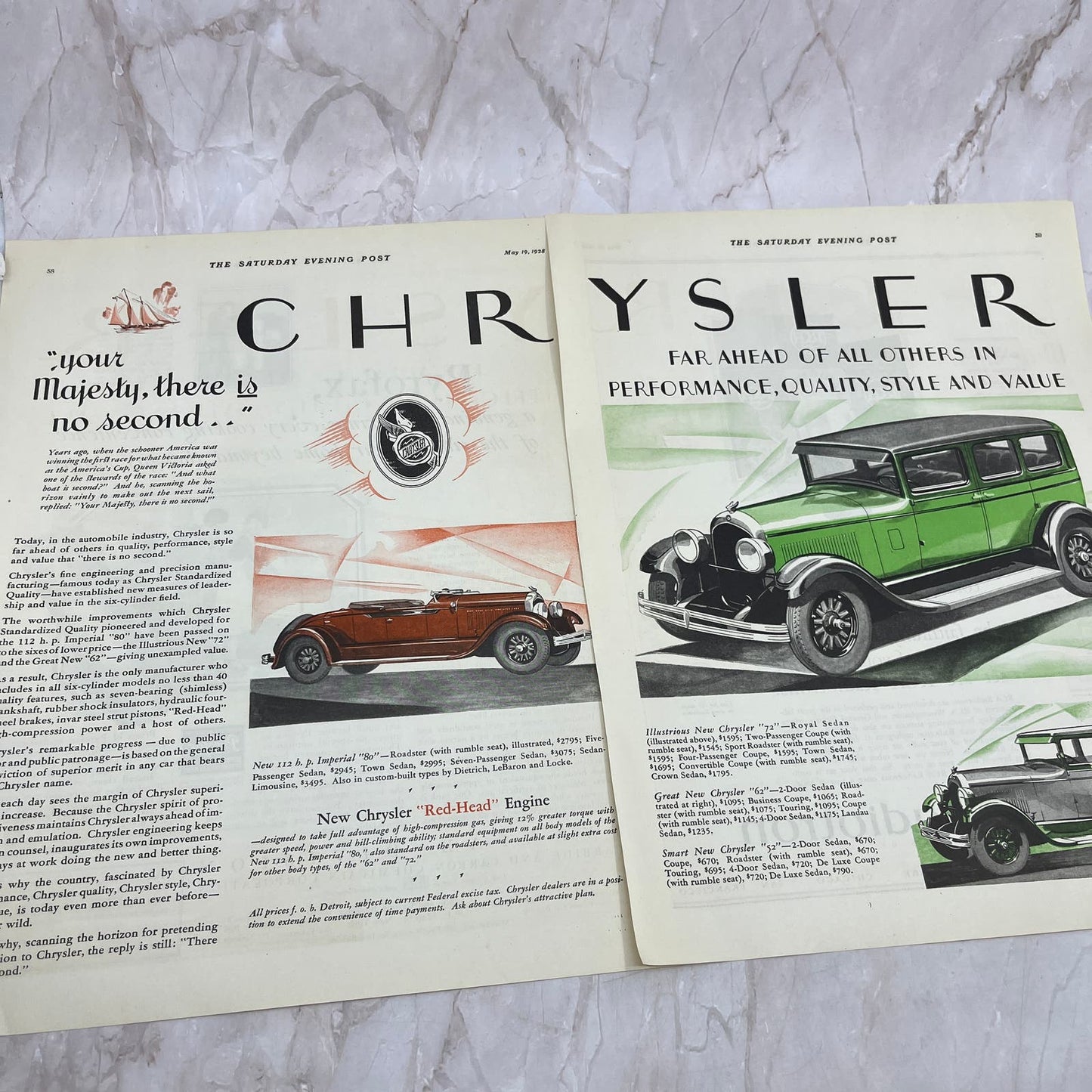 Chrysler Red-Head Engine 2 Pages 1928 Original Magazine Advertisement FL6-8