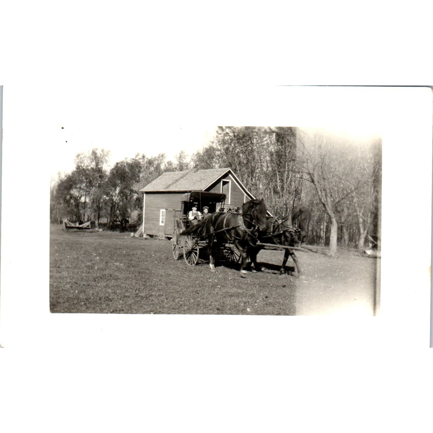 Farmer in a Horse Drawn Buggy on a Farm c1910 RPPC Postcard AB9