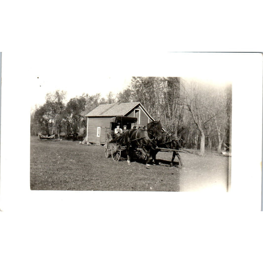 Farmer in a Horse Drawn Buggy on a Farm c1910 RPPC Postcard AB9