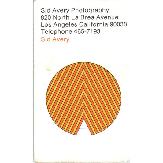 Sid Avery Photography Los Angeles CA Vintage Business Card SD8-B17