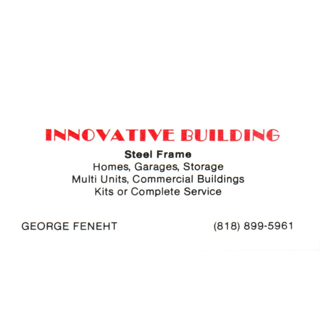 George Feneht Innovative Building Los Angele CA Vintage Business Card SD8-B4