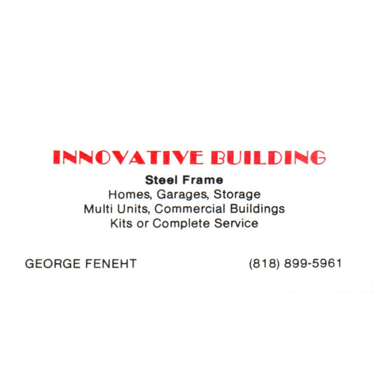 George Feneht Innovative Building Los Angele CA Vintage Business Card SD8-B4