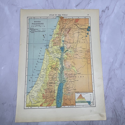 Map of Modern Palestine, India Double Sided 1910 Print V14-7