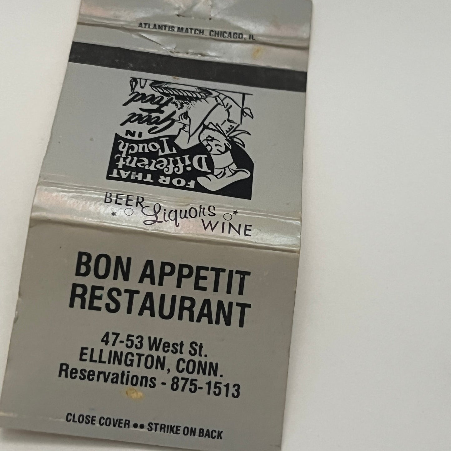 Bon Appetit Restaurant Ellington CT Vintage Matchbook Cover TB8-MB2-1