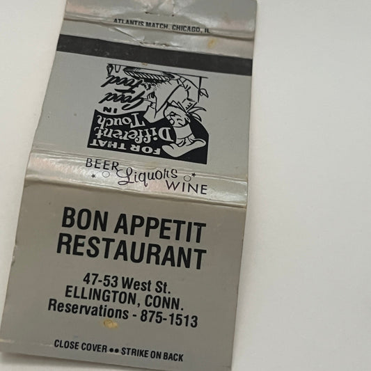 Bon Appetit Restaurant Ellington CT Vintage Matchbook Cover TB8-MB2-1
