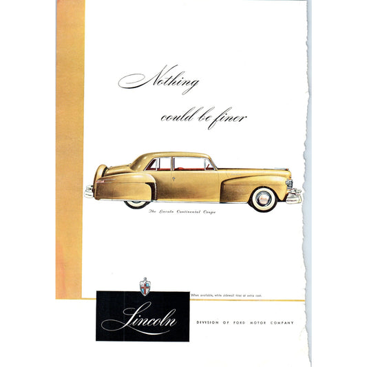 Yellow Lincoln Continental Coupe Automobile Car - Vintage Magazine Ad D20