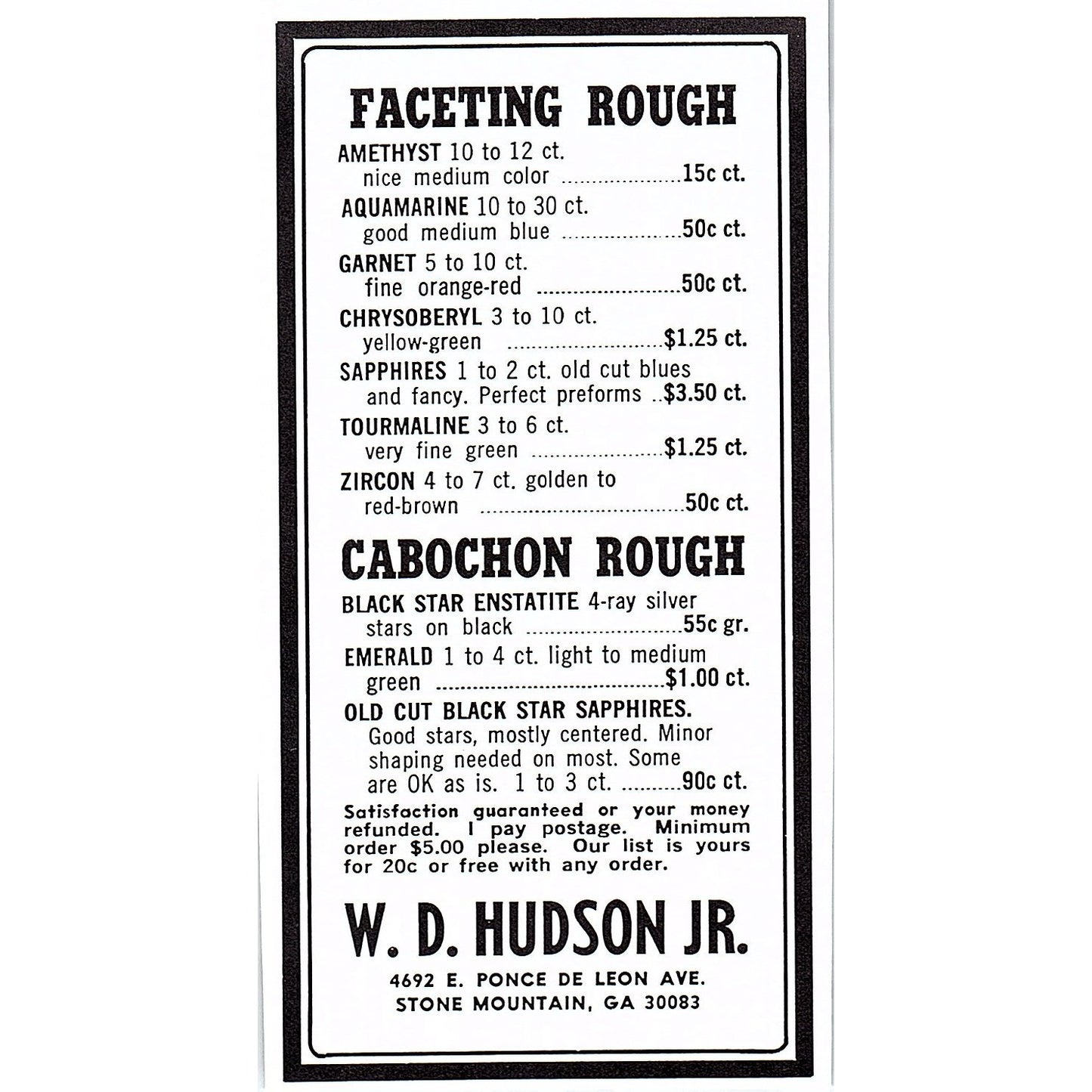 W.D. Hudson Jr. Lapidary Stone Mountain GA 1972 Ad AF8-M3