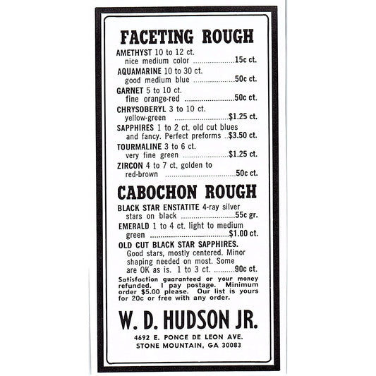 W.D. Hudson Jr. Lapidary Stone Mountain GA 1972 Ad AF8-M3