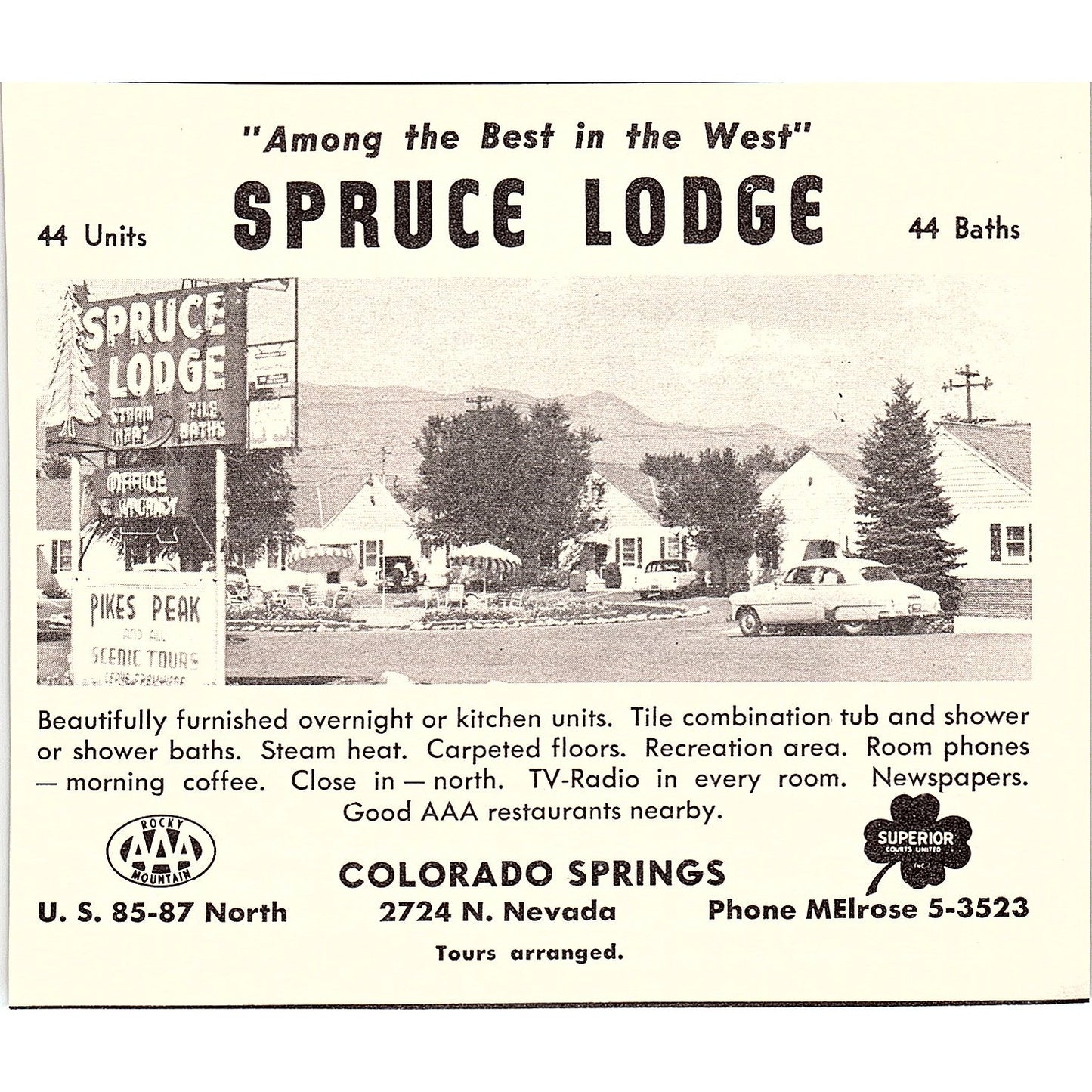 Spruce Lodge Colorado Springs CO 1958 Ad AG1-H4