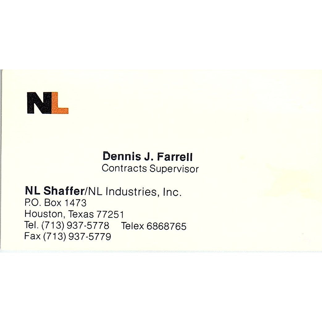 Dennis J Farrell NL Shaffer Houston Vintage Business Card SC9-B2
