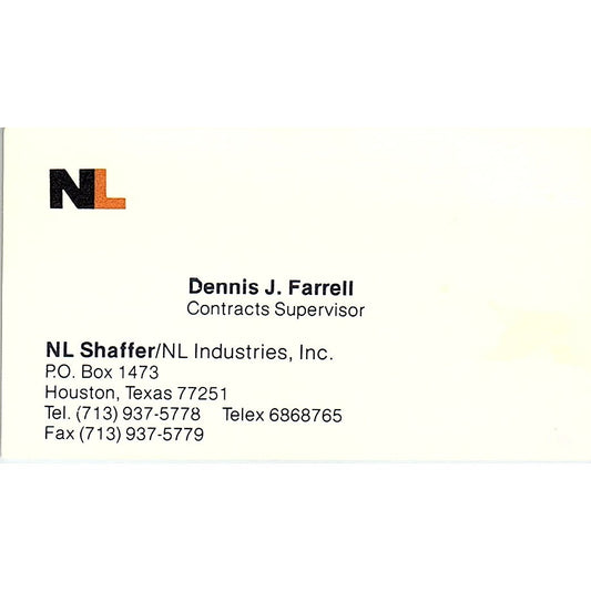 Dennis J Farrell NL Shaffer Houston Vintage Business Card SC9-B2