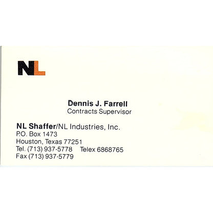 Dennis J Farrell NL Shaffer Houston Vintage Business Card SC9-B2