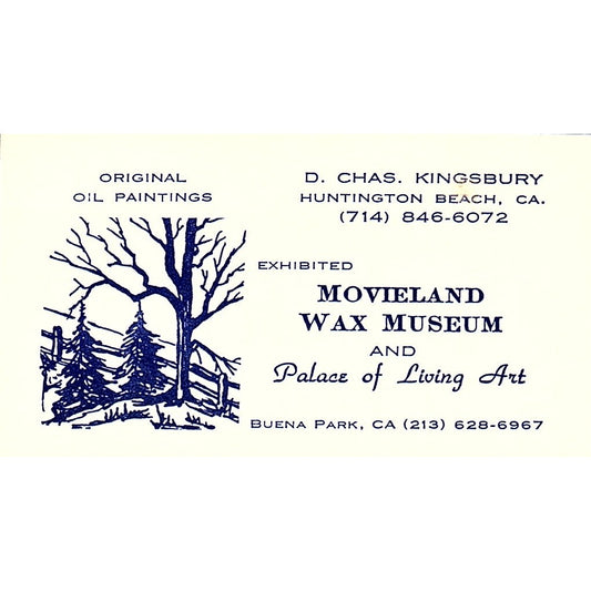 Movieland Wax Museum D. Chas Kingsbury Buena Park CA Business Card SF3-B2 blue