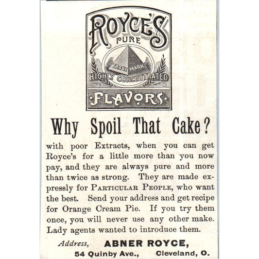 Abner Royce's Pure Flavor Extracts Cleveland Ohio c1890 Victorian Ad AE8-CH6