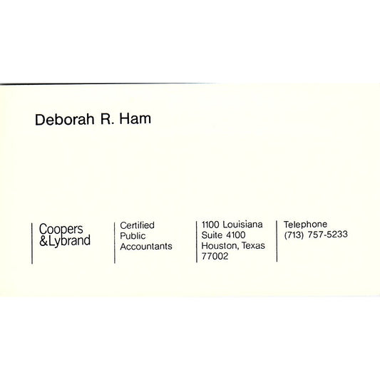 Deborah R Ham Coopers & Lybrand CPA Houston Vintage Business Card SD9-B1
