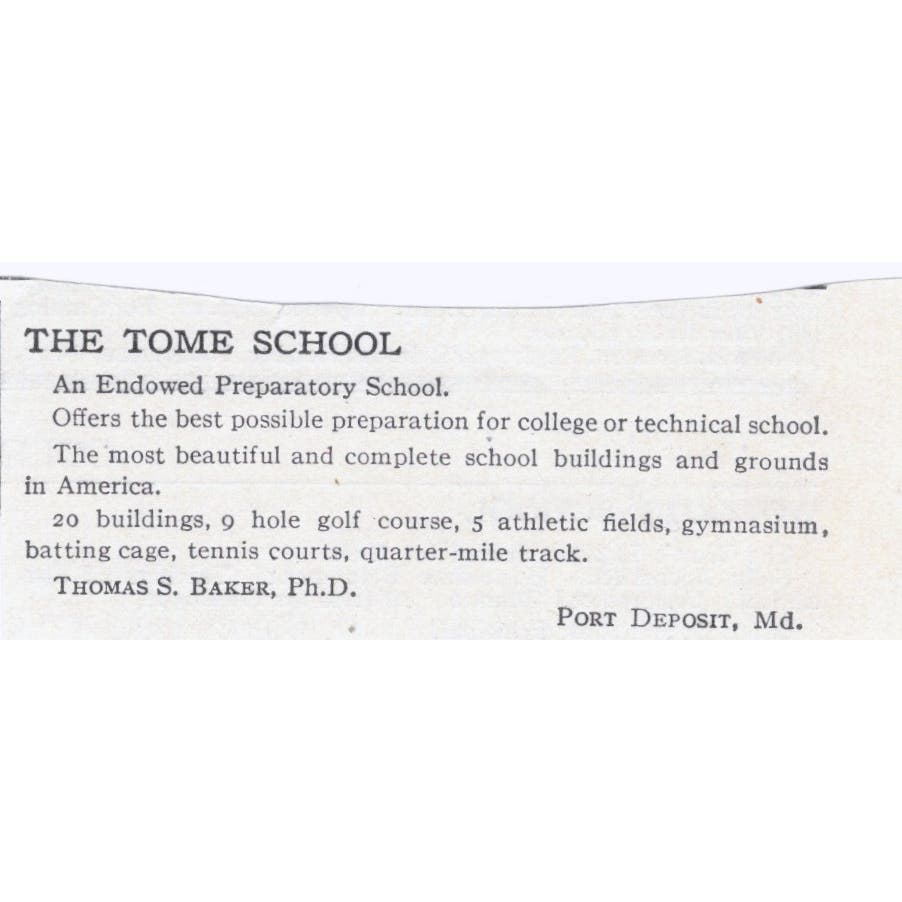 The Tome School Thomas S. Baker Port Deposit MD c1918 Advertisement AE5-SA2