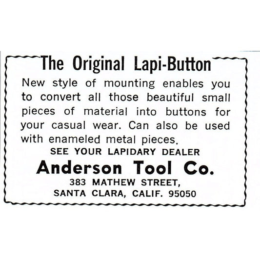 Anderson Tool Co Original Lapi-Button Santa Clara CA 1972 Ad AF8-M3