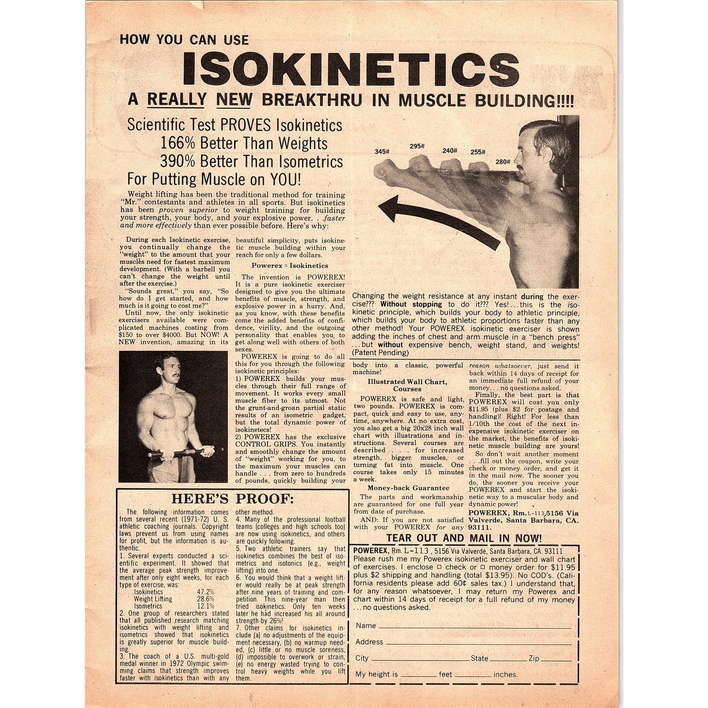 Isokinetics Muscle Building - Powerex Santa Barbara CA 1974 Ad AG1-10