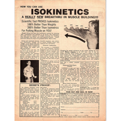 Isokinetics Muscle Building - Powerex Santa Barbara CA 1974 Ad AG1-10