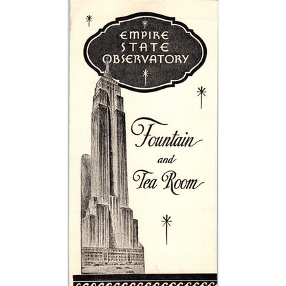 1939 Empire State Observatory Fountain and Tea Room Original Menu AE7