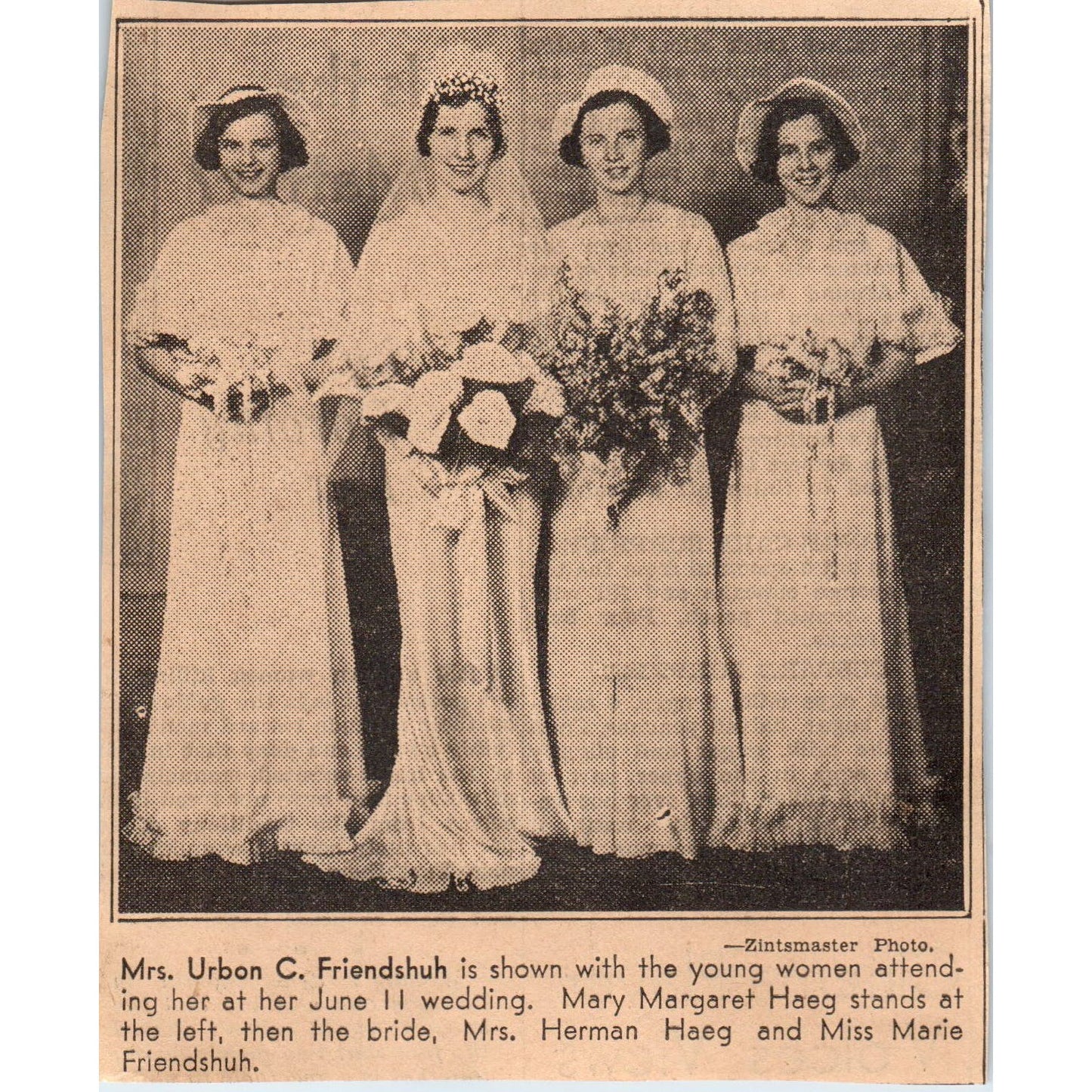 Mrs Urbon C. Friendshuh Wedding Mary 1935 Minneapolis Journal Article AE7-N3
