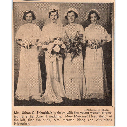 Mrs Urbon C. Friendshuh Wedding Mary 1935 Minneapolis Journal Article AE7-N3