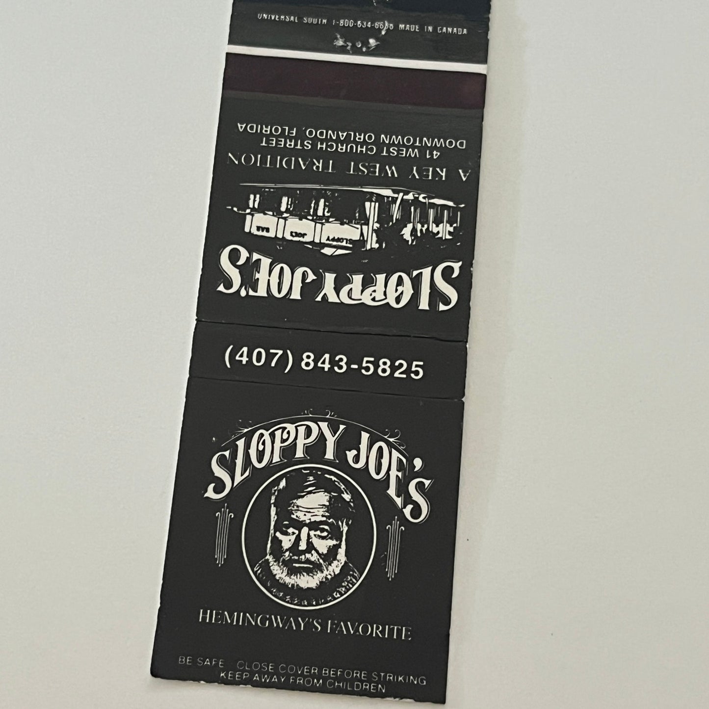 Sloppy Joe's Hemingway's Favorite Orlando FL Vintage Matchbook Cover MM5-9