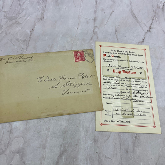 c1905 Baptism Certificate Della Frances Roberts South Strafford VT ML1-7