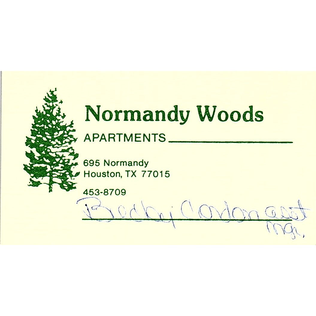 Normandy Woods Apartments Becky Codon Houston TX Vintage Business Card SE3-B15