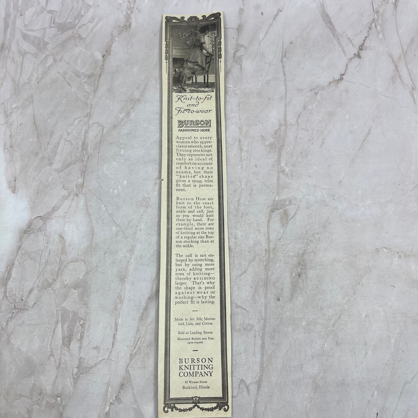 Fashioned Hose Burson Knitting Co Rockford IL 1918 Magazine Ad FL6-10