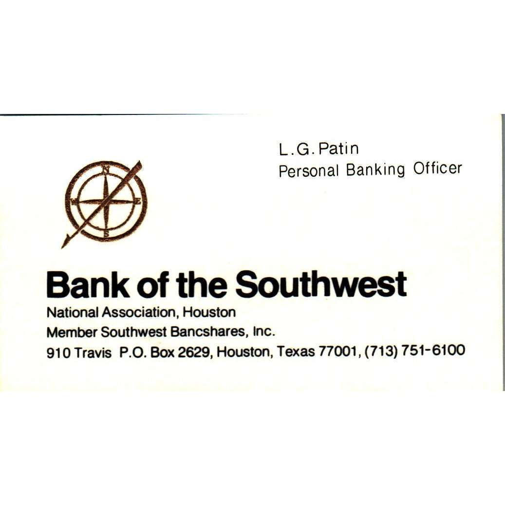 L.G. Patin Bank of the Southwest Houston Vintage Business Card SE3-B9