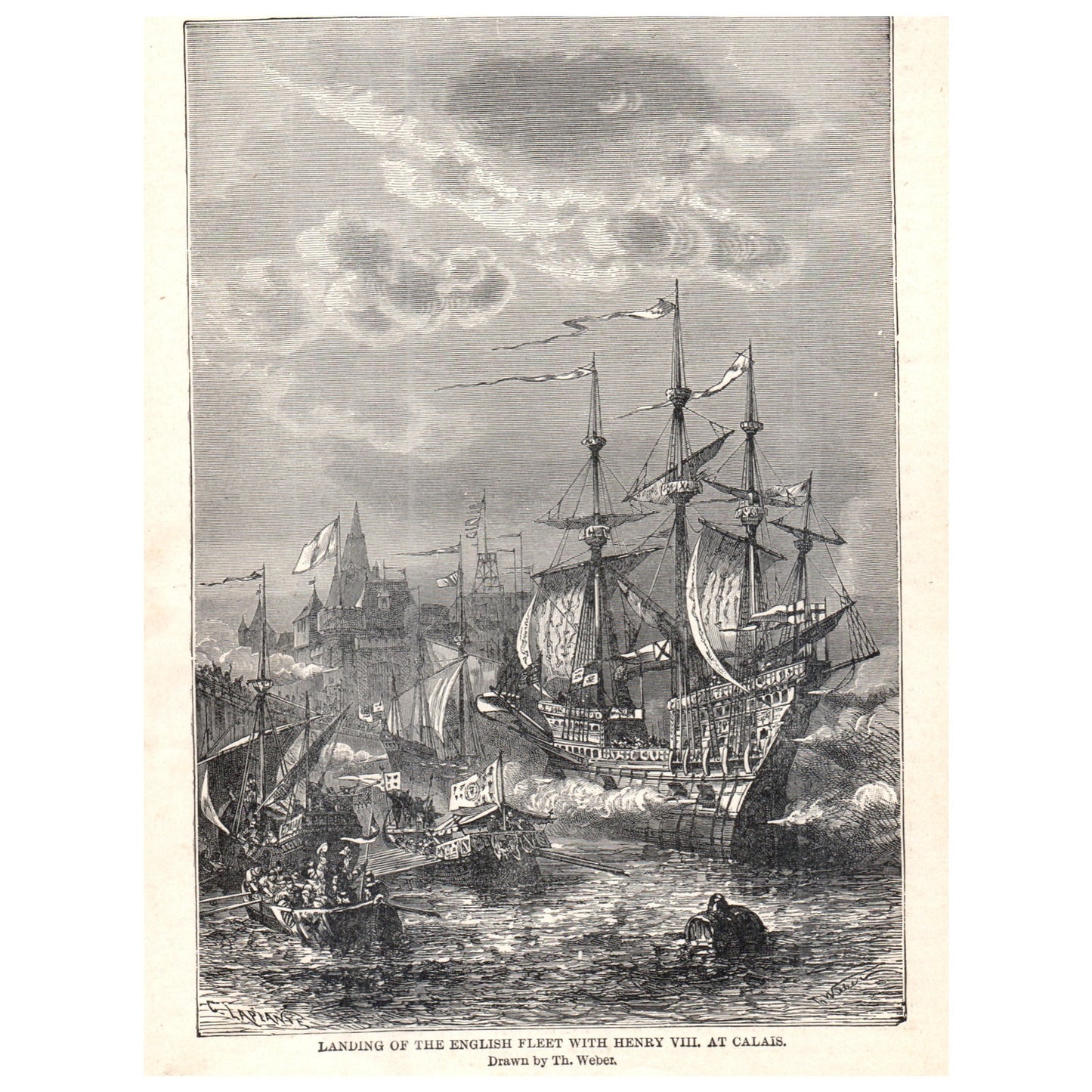 Landing of the English Fleet With Henry VIII at Calais Th Weber 1911 Print AF5-8