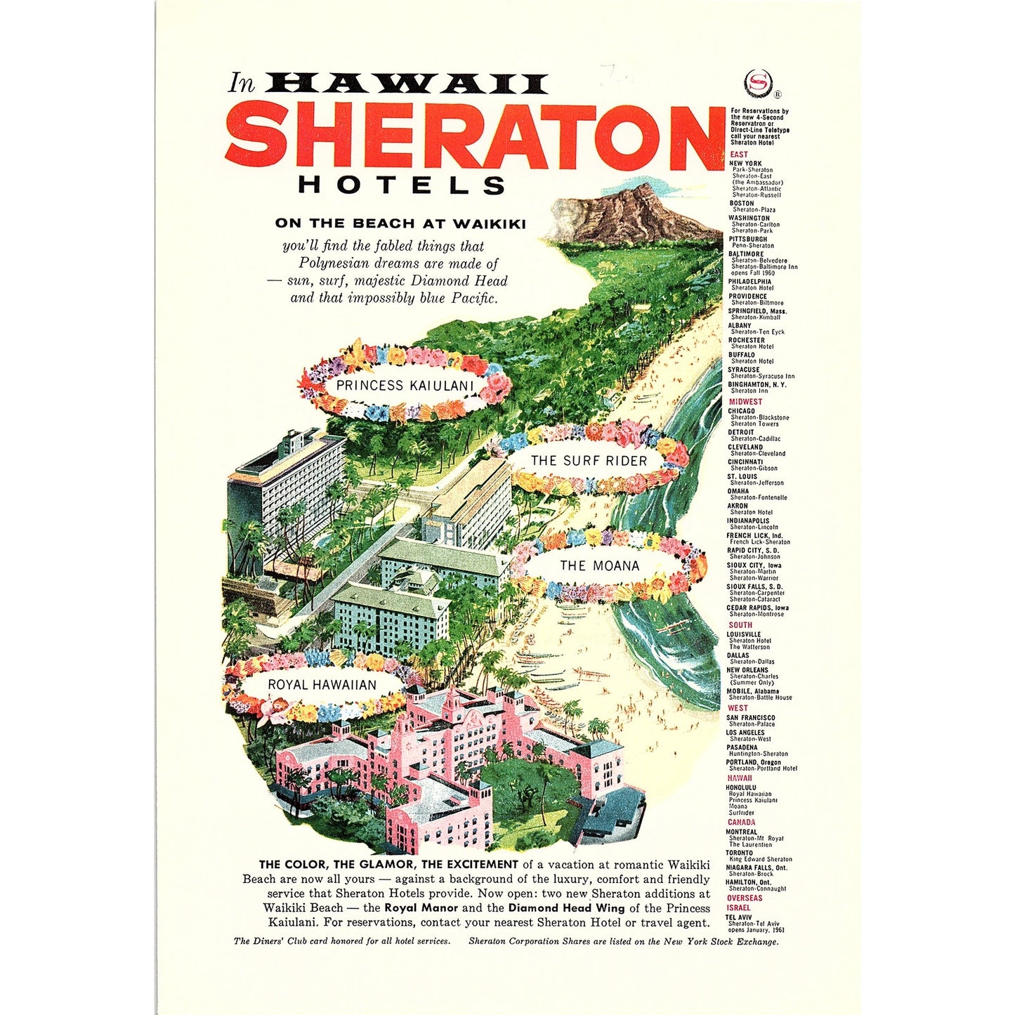 Sheraton Hotels in Hawaii on the Beach at Waikiki 1960 Ad 6.75x10 V18