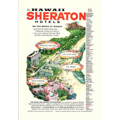 Sheraton Hotels in Hawaii on the Beach at Waikiki 1960 Ad 6.75x10 V18