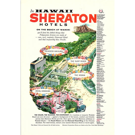 Sheraton Hotels in Hawaii on the Beach at Waikiki 1960 Ad 6.75x10 V18