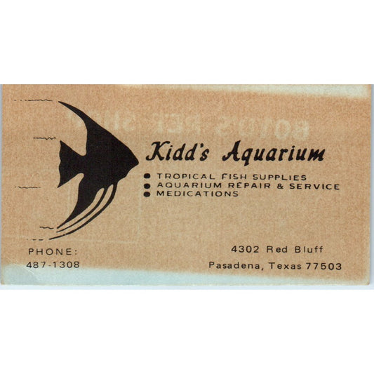 Kidd's Aquarium Pasadena TX Vintage Business Card SD8-B15