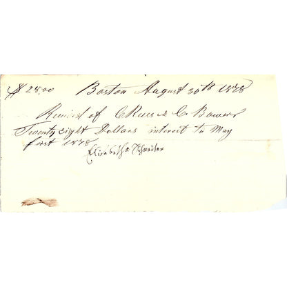 1878 Handwritten Receipt C. Russ & C. Bower Boston MA AF4-1