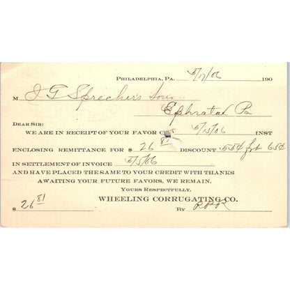 1908 Keeley Stove Company Columbia PA Payment Receipt Postal Card AE8